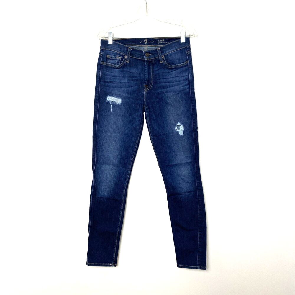 7 For All Mankind Ankle Gwenevere Skinny Jeans Size 28 Blue Distressed Mid Rise
